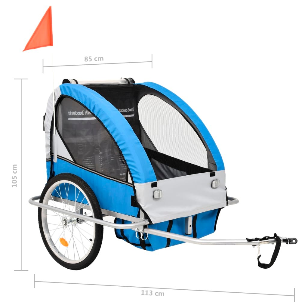 2-in-1 Kids Bicycle Trailer & Stroller Dark Blue and Grey